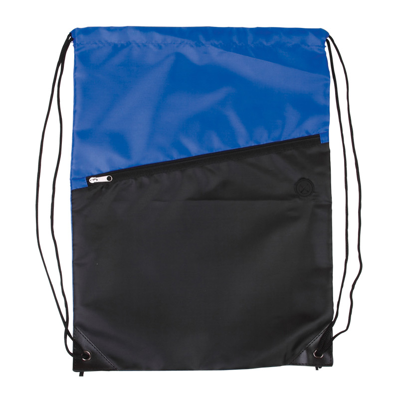 Two-Tone Poly Drawstring Backpack w/ Zipper Front Pocket