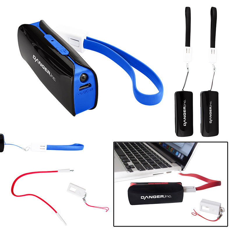 Mini Power Bank Charger w/ LED Light & Micro USB Cable Wrist Strap - UL Certified