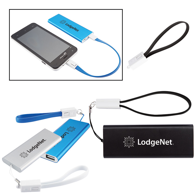 Slim Aluminum Power Bank Charger w/ Micro USB Cable Wrist Strap - UL Certified